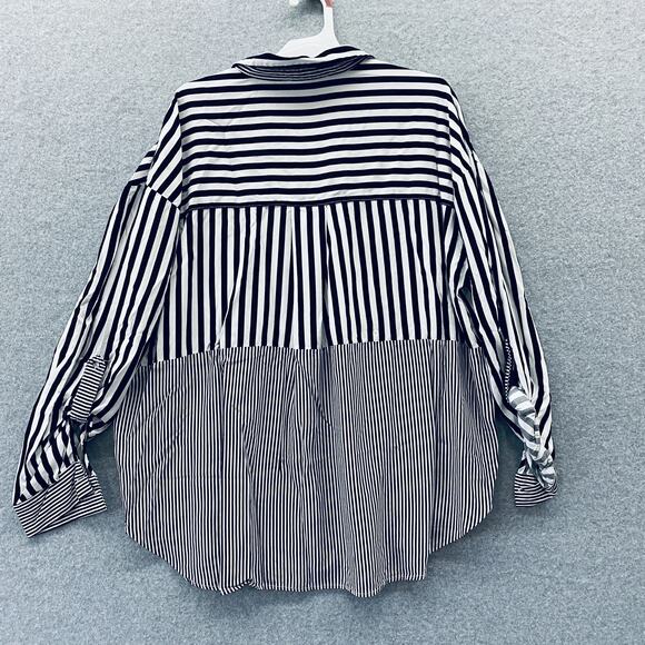 Jane + Delancey Shirt Womens XL Black White Striped Button Down Rayon Pocket - Picture 7 of 7